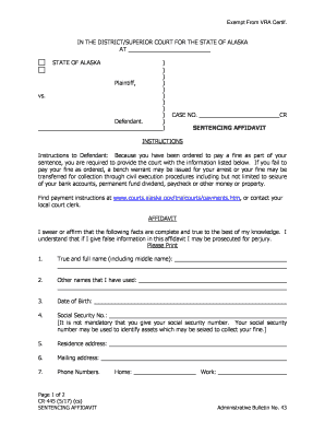 CR 445 Sentencing Affidavit Criminal Forms