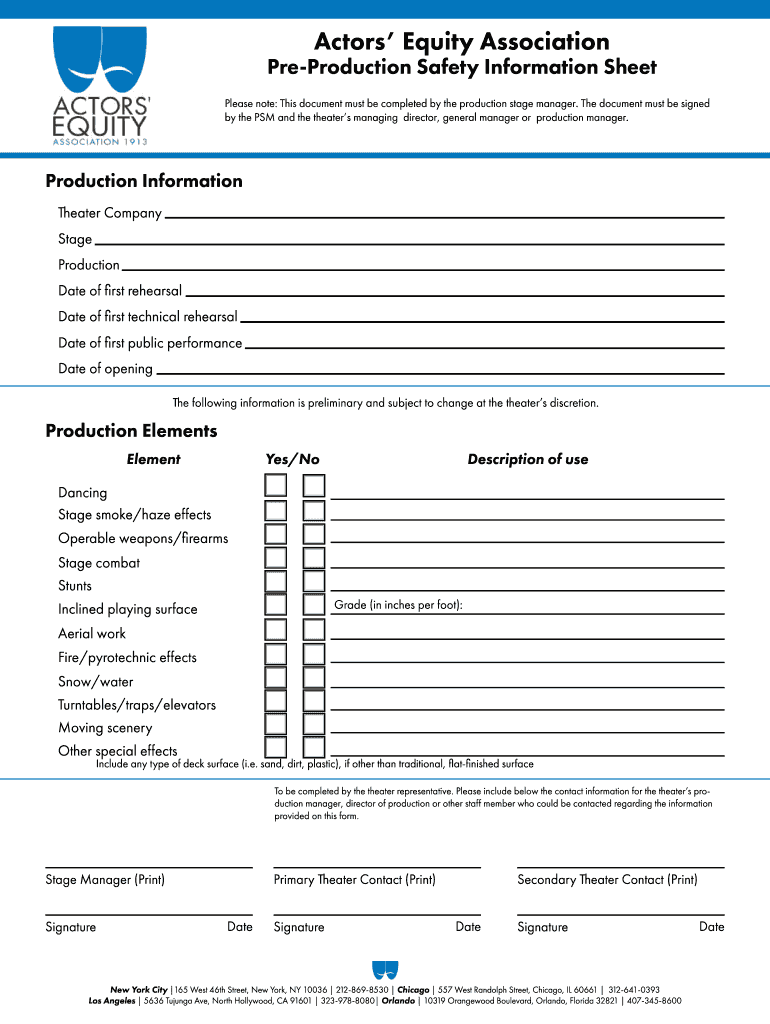AEA Pre Production Safety Form