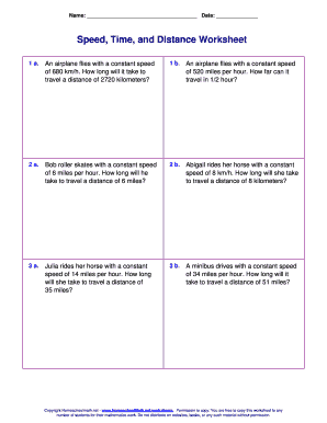 Speed Time and Distance Worksheet  Form