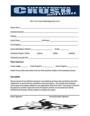 Crush Travel Softball Registration Form
