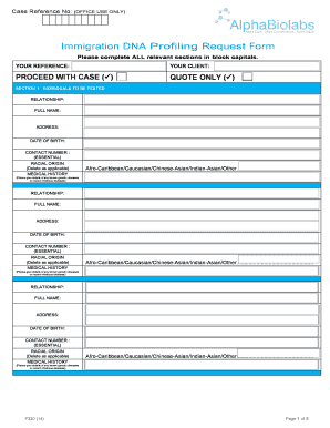 Immigration DNA Profiling Request Form AlphaBiolabs