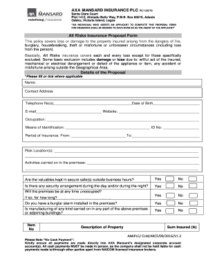 Axa Mansard Insurance Plc  Form