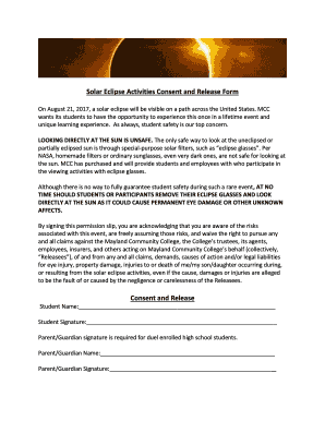 Solar Eclipse Activities Consent and Release Form