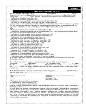 Annexure I FORM of CASTE CERTIFICATE for SCST