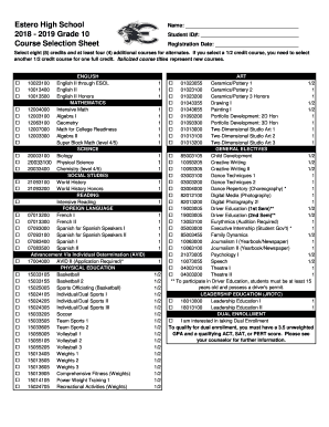 Course Selection Sheet  Form