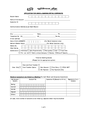 Application for Union E Banking Retail Corporate  Form