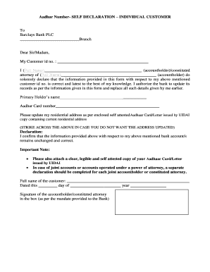 Aadhaar Self Declaration Form