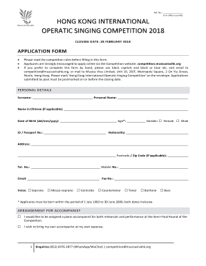 Application Form Hong Kong International Operatic Singing