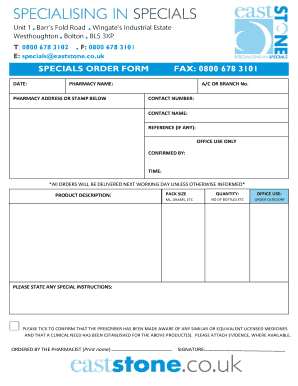 Eaststone Specials Order Form