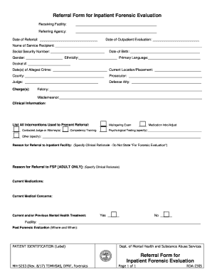  Referral Form for Inpatient Forensic Evaluation Tn Gov 2017-2024