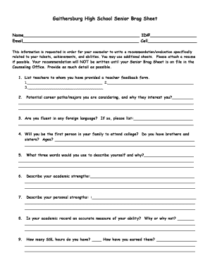 Senior Brag Sheet  Form