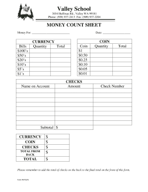 Currency Count Sheet  Form