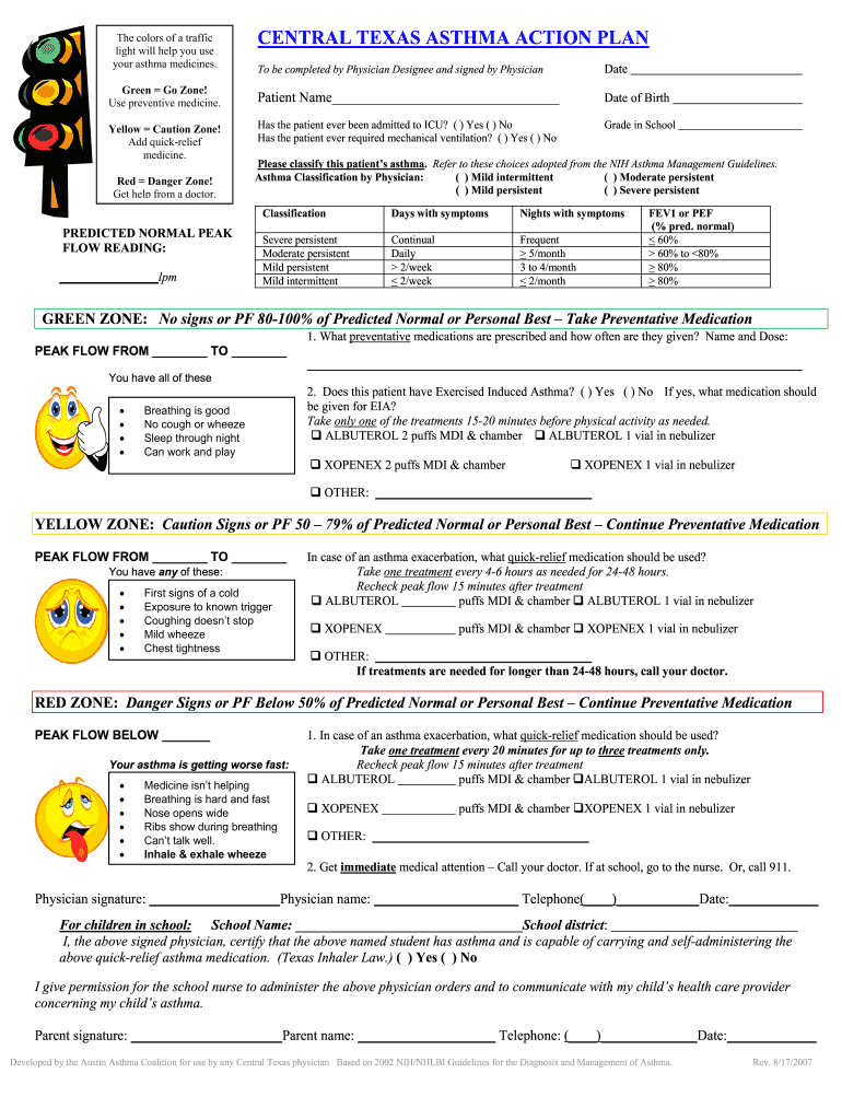 CENTRAL TEXAS ASTHMA ACTION PLAN  Form