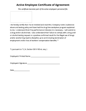 SAMPLE Active Employee Certificate of Agreement TN Gov  Form