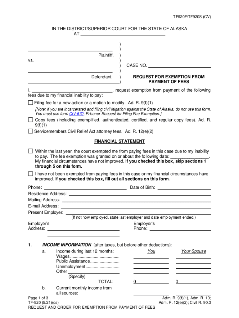 Alaska Request Exemption Form