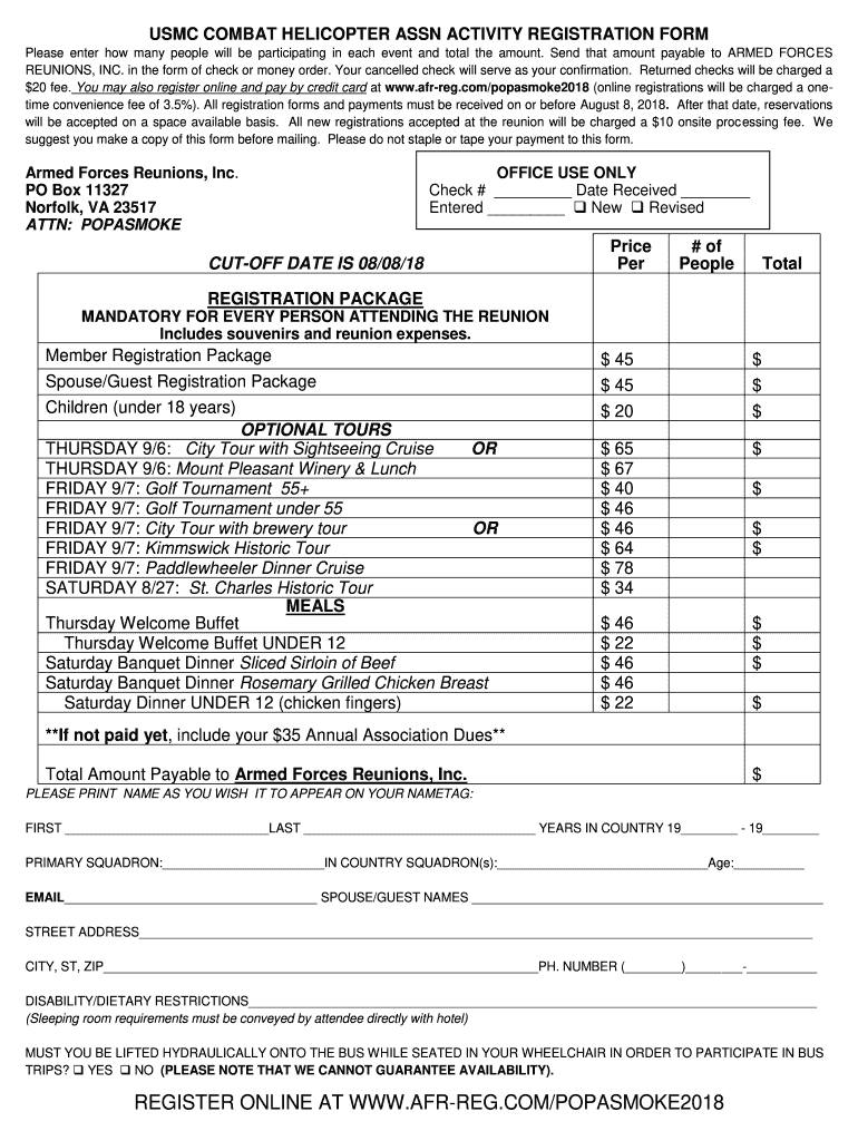 Get and Sign Reunion Registration Form  USMCCombat Helicopter 2018-2022
