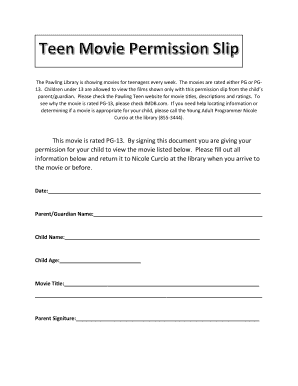 Permission Slip for Pg 13 Movie  Form