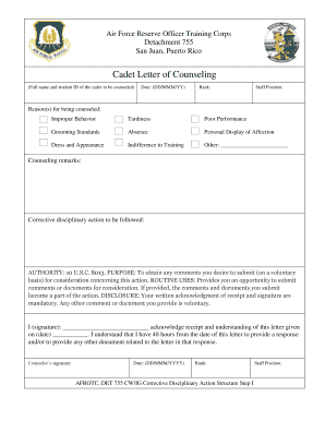 Cadet Letter of Counseling Detachment 755  Form