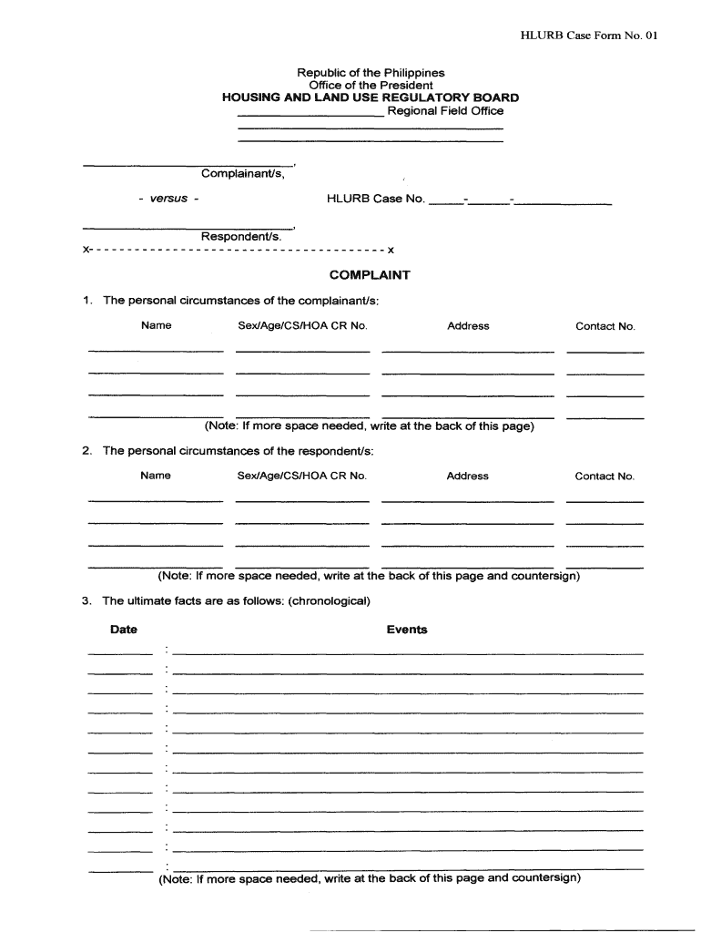 Hlurb Complaint Form