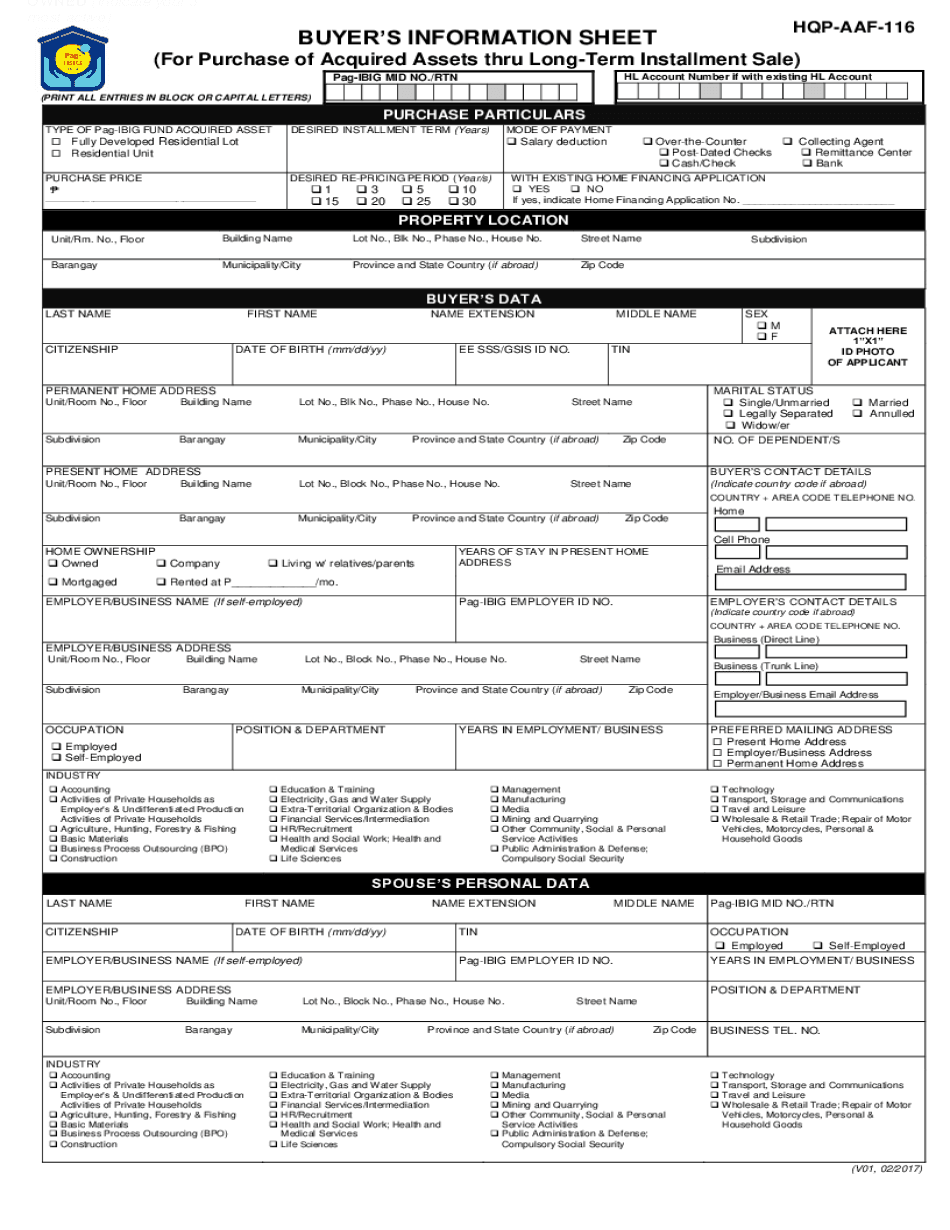  Buyers Information Sheet Pag Ibig 2017-2024