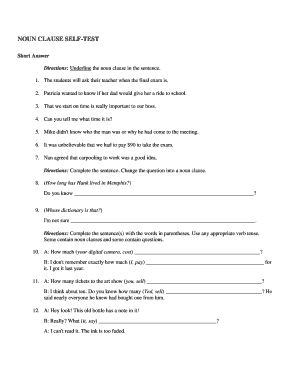 Noun Clause Self Test Answers  Form