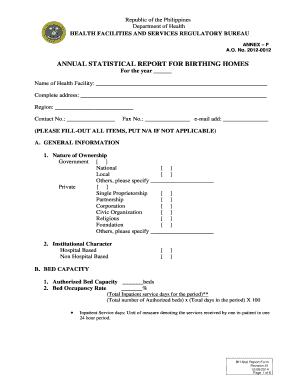 Annual Statistical Report for Birthing Homes  Form