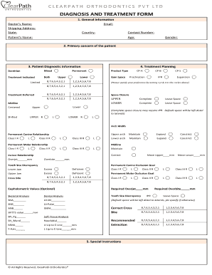 Orthodontic Diagnosis Sheet  Form
