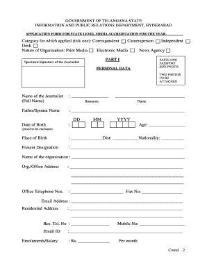 Telangana Media Accreditation Application Form