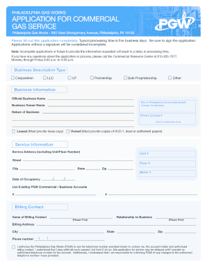 APPliCaTioN for CoMMerCial Gas SerViCe PGW  Form