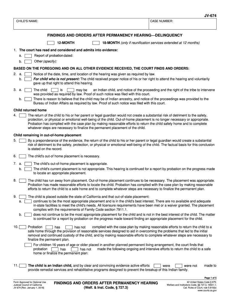  674 Findings Orders Form 2018-2024