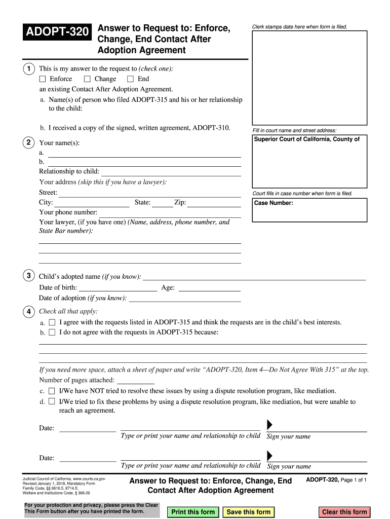  California Contact Adoption Agreement 2018-2024