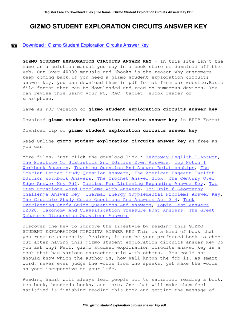 Circuits Gizmo Answer Key PDF  Form