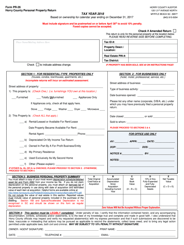  Horry Co Sc Pr26 Form 2018