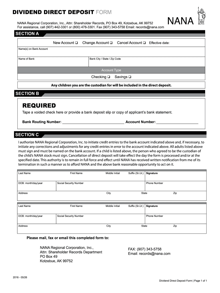 Nana Regional Corporation Dividend  Form