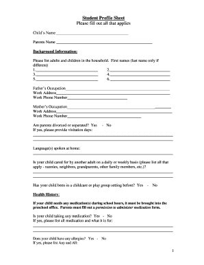 Student Profile Sheet Scpres Org  Form