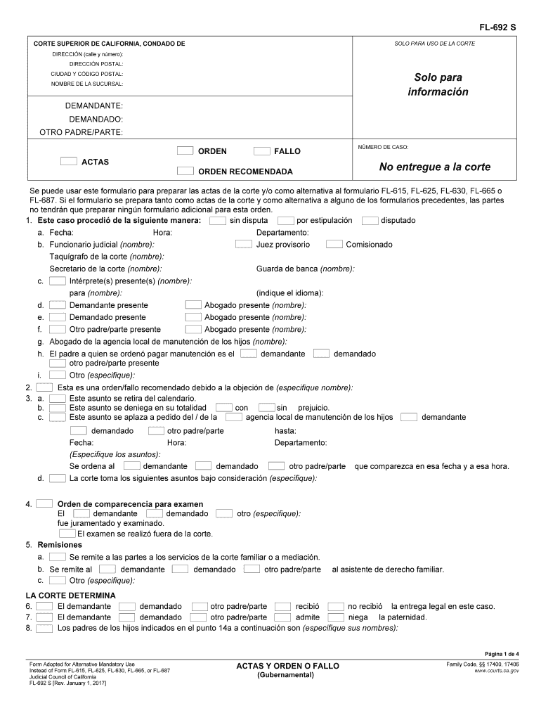  FL 692 S Minutes and Order or Judgment Spanish California Courts 2017