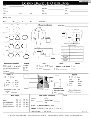 BOSTON BOSTON SCOLIOSIS BRACE M3DEASUREMENT ORDER FORM FORM