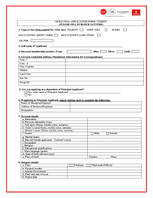 DUBAI VISA APPLICATION FORM TURKEY PLEASE FILL in BLOCK