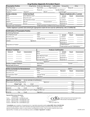 Drug Residue Appendix N Incident Report  Form