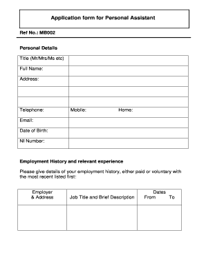 Personal Assistant Application Form