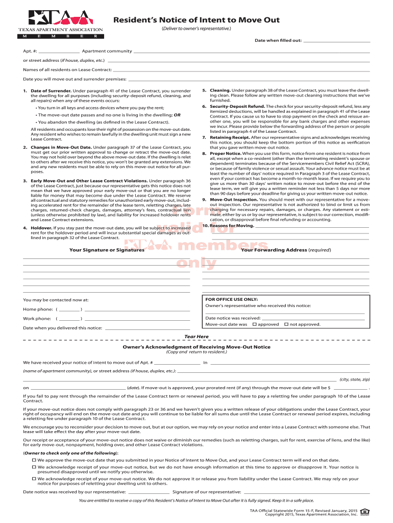 Taa Notice to Vacate  Form