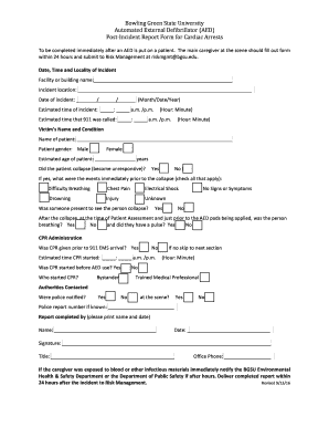 Post Incident Report Form for Cardiac Arrests