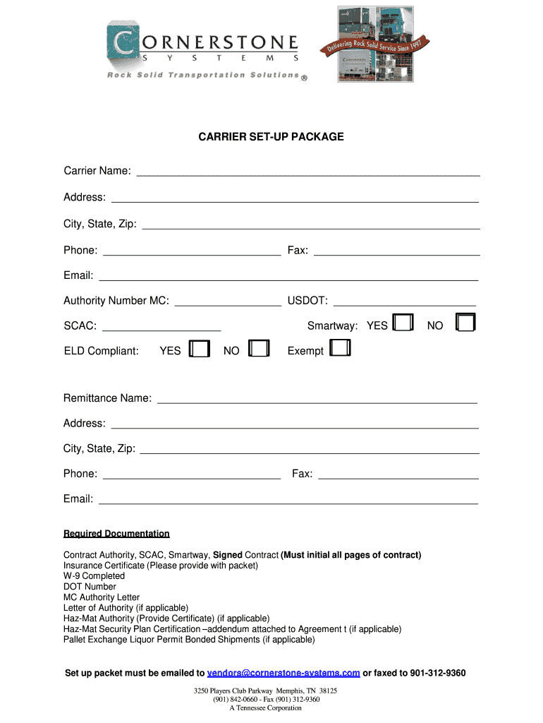  CARRIER SET UP PACKAGE  Cornerstone Systems Com 2017-2024