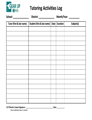 Tutoring Activities Log  Form