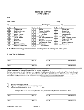 ITEMS to CONVEY at NO VALUE  Form