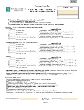 ADULT PATIENT CONTROLLED ANALGESIA PCA ORDERS  Form