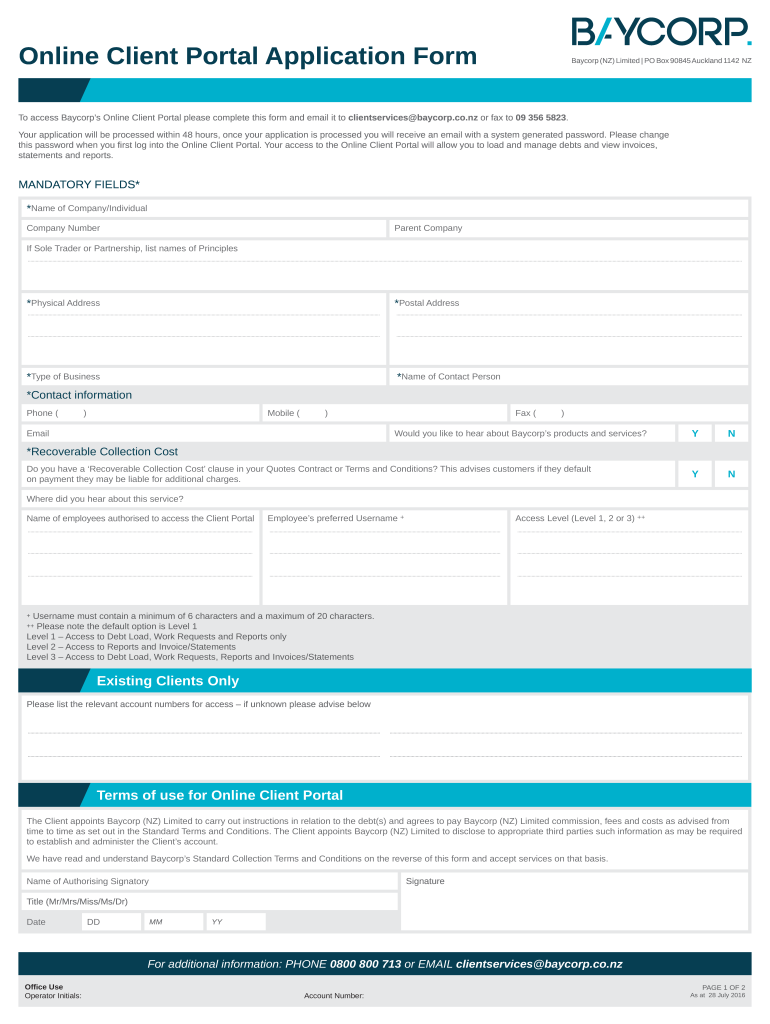  Baycorp Client Portal 2016-2024