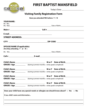 Family Registration Form First Baptist Church Mansfield
