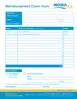 Reimbursement Claim Form MOIRA F I