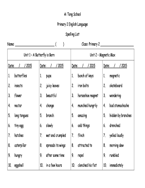 Primary 1 Spelling List Singapore  Form